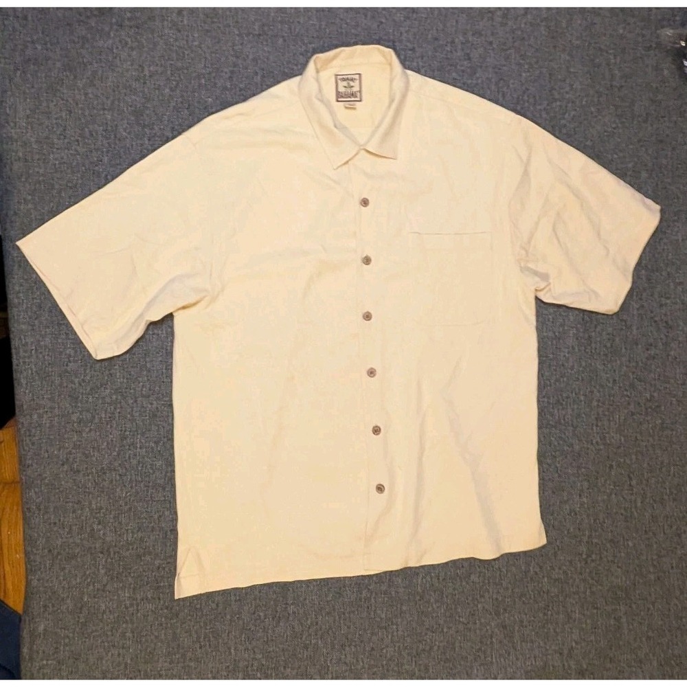 Vintage Tommy Bahama Mens Wooden Button Up Silk Camp Shirt Large‎ Short Sleeve